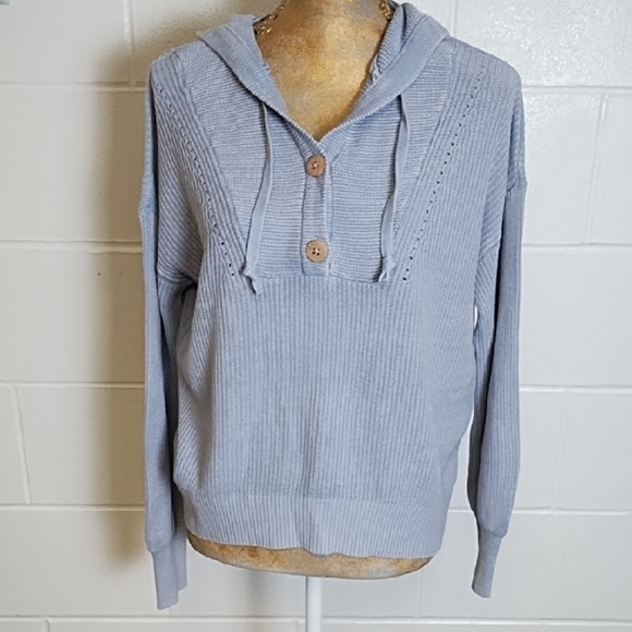 Lightweight Transitional Layering Boxy Sweater Natural Cotton Blend Wood Buttons - Picture 1 of 11